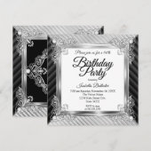 Elegant Birthday Party Silver Chrome Black Diamond Kaart (Voorkant / Achterkant)