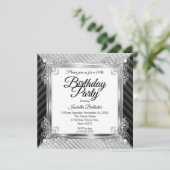 Elegant Birthday Party Silver Chrome Black Diamond Kaart (Staand voorkant)