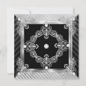 Elegant Birthday Party Silver Chrome Black Diamond Kaart (Achterkant)