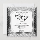 Elegant Birthday Party Silver Chrome Black Diamond Kaart (Voorkant)