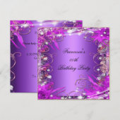 Elegant Birthday Party Silver Pink Paars Kaart (Voorkant / Achterkant)