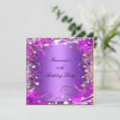 Elegant Birthday Party Silver Pink Paars Kaart (Staand voorkant)