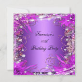 Elegant Birthday Party Silver Pink Paars Kaart (Voorkant)