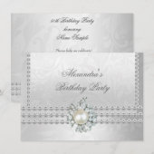 Elegant Birthday Party Silver White Diamond Pearl Kaart (Voorkant / Achterkant)