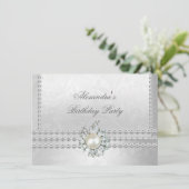 Elegant Birthday Party Silver White Diamond Pearl Kaart (Staand voorkant)