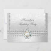 Elegant Birthday Party Silver White Diamond Pearl Kaart (Voorkant)