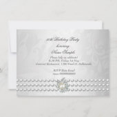 Elegant Birthday Party Silver White Diamond Pearls Kaart (Achterkant)