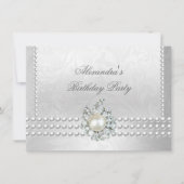 Elegant Birthday Party Silver White Diamond Pearls Kaart (Voorkant)