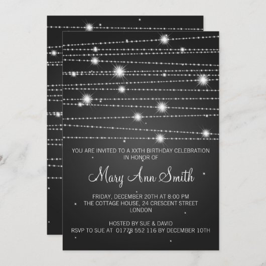 Elegant Birthday Party Sparging Lines Black Kaart (Voorkant / Achterkant)