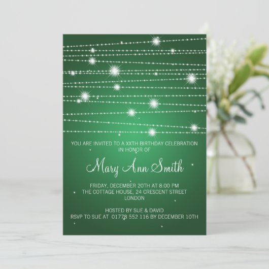 Elegant Birthday Party Sparging Lines Green Kaart (Staand voorkant)