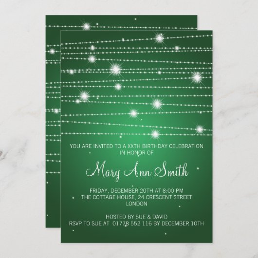 Elegant Birthday Party Sparging Lines Green Kaart (Voorkant / Achterkant)