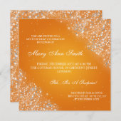 Elegant Birthday Party Sparking Glitter Sinaasappe Kaart (Voorkant / Achterkant)