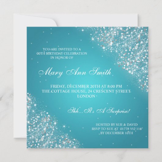 Elegant Birthday Party Sparking Glitter Turquoise Kaart (Voorkant)