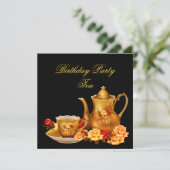 Elegant Birthday Party Tea Black Red Gold Kaart (Staand voorkant)