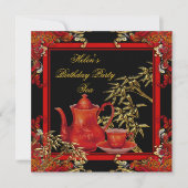 Elegant Birthday Party Tea Red Gold Bamboo Kaart (Voorkant)