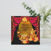 Elegant Birthday Party  Tea Red Gold Rozen Kaart (Staand voorkant)
