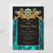 Elegant Birthday Party Teal Blue Silk Gold Gems Kaart (Voorkant)