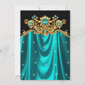 Elegant Birthday Party Teal Blue Silk Gold Gems Kaart (Achterkant)