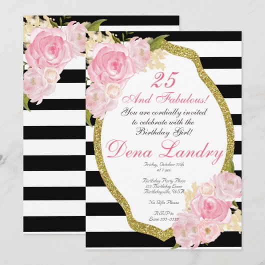 Elegant Birthday Party Uitnodiging voor elke leeft (Voorkant / Achterkant)