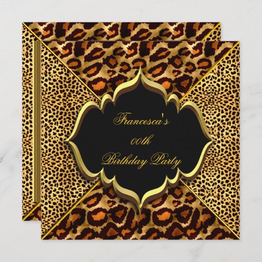 Elegant Birthday Party Wild Leopard Animal Gold Kaart (Voorkant / Achterkant)