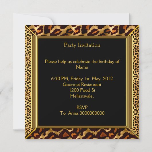 Elegant Birthday Party Wild Leopard Animal Gold Kaart (Achterkant)