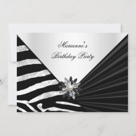 Elegant Birthday Party Zebra Black Jewel Kaart (Voorkant)