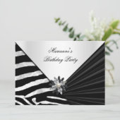 Elegant Birthday Party Zebra Black Jewel Kaart (Staand voorkant)