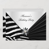 Elegant Birthday Party Zebra Black Jewel Kaart (Voorkant / Achterkant)