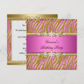 Elegant Birthday Party Zebra Roze Gold Kaart (Voorkant / Achterkant)