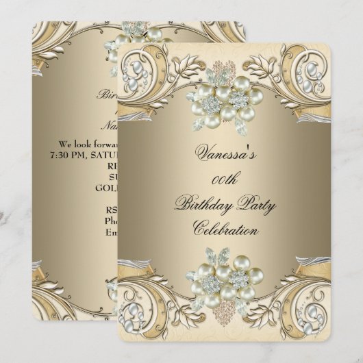 Elegant Birthday Pearl Sepia Coffee Gold Kaart (Voorkant / Achterkant)