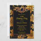 Elegant Birthday Photo Black Gold Floral Damask Kaart (Voorkant)