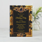 Elegant Birthday Photo Black Gold Floral Damask Kaart (Staand voorkant)