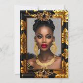 Elegant Birthday Photo Black Gold Floral Damask Kaart (Achterkant)