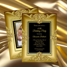Elegant Birthday Photo Black Gold Golden Lijst