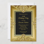 Elegant Birthday Photo Black Gold Golden Lijst Kaart (Voorkant)