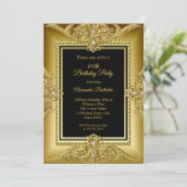 Elegant Birthday Photo Black Gold Golden Lijst Kaart (Staand voorkant)