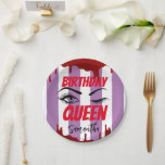 Elegant Birthday Queen 18th | 21e | 40e | 50e Papieren Bordje<br><div class="desc">Je krijgt een paar unieke papieren borden voor je verjaardagsfeest. De papieren borden zijn voorzien van glitter Drips-stijl en de verjaardagskoningkoningin Lettering in rood. Er is ook ruimte voor aanpassing om de papieren borden speciaal voor uw verjaardag te maken.</div>