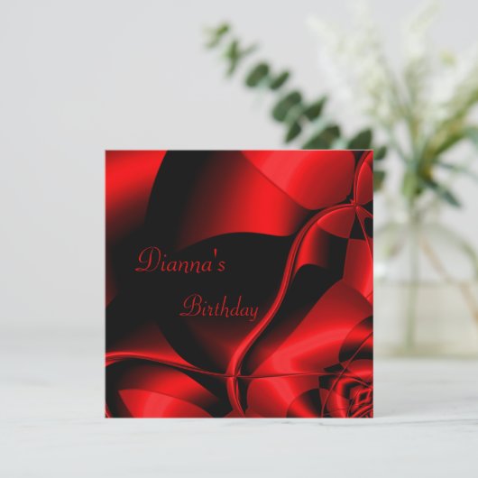 Elegant Birthday Red Black Abstract Kaart (Staand voorkant)
