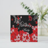 Elegant Birthday Red Black Asian Blossom Kaart (Staand voorkant)