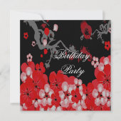 Elegant Birthday Red Black Asian Blossom Kaart (Voorkant)
