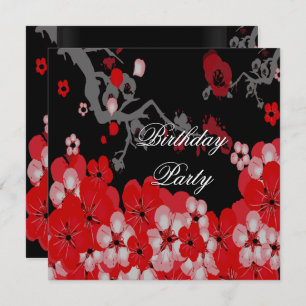 Elegant Birthday Red Black Asian Blossom Kaart