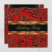 Elegant Birthday Red Black Gold Damask Kaart (Voorkant / Achterkant)