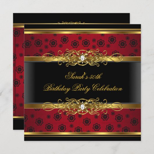 Elegant Birthday Red Black Gold Lace Kaart (Voorkant / Achterkant)