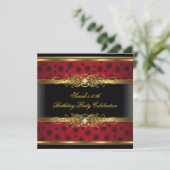 Elegant Birthday Red Black Gold Lace Kaart (Staand voorkant)