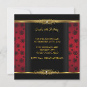 Elegant Birthday Red Black Gold Lace Kaart (Achterkant)