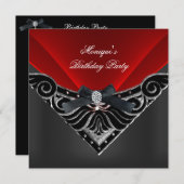 Elegant Birthday Red Silver Black Diamond Kaart (Voorkant / Achterkant)