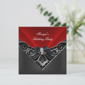 Elegant Birthday Red Silver Black Diamond Kaart (Staand voorkant)