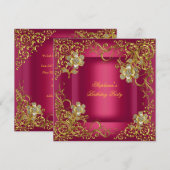 Elegant Birthday Rich Pink Gold Flower Kaart (Voorkant / Achterkant)