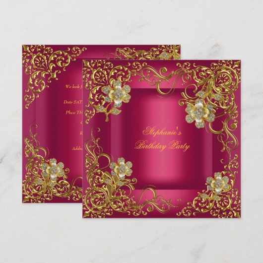 Elegant Birthday Rich Pink Gold Flower Kaart (Voorkant / Achterkant)