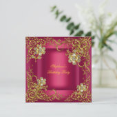 Elegant Birthday Rich Pink Gold Flower Kaart (Staand voorkant)